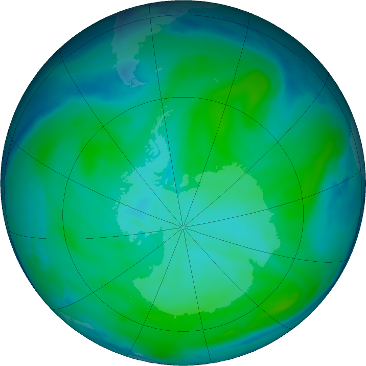 Antarctic ozone map for 18 January 2019